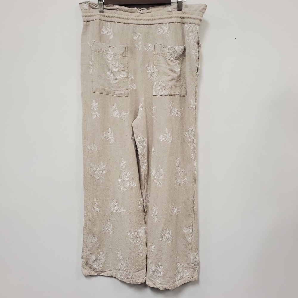 House Of Harlow Womens Linen Blend Wide Leg Pants Size L Floral Boho Beach - Picture 3 of 11